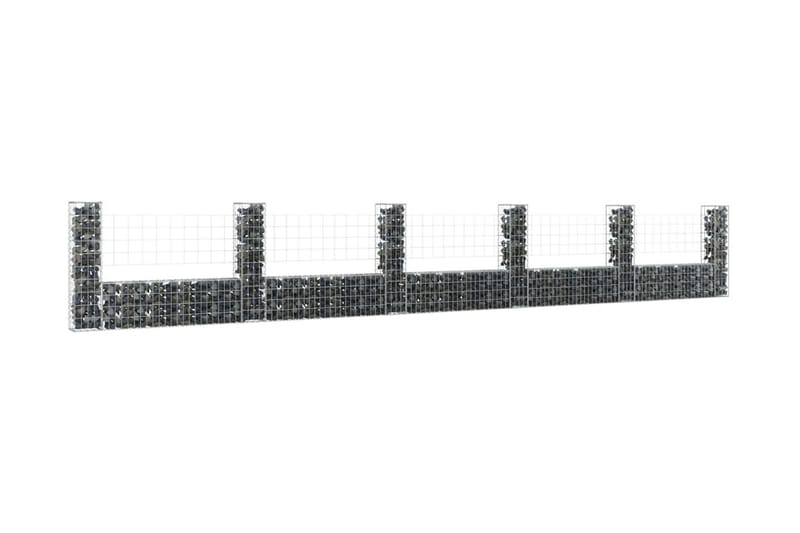 U-formad gabionkorg med 6 stolpar järn 620x20x100 cm - Silver - Utemöbler - Övrigt utemöbler - Tillbehör - Staket & grindar