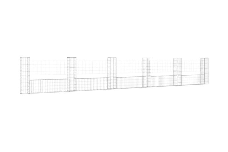 U-formad gabionkorg med 6 stolpar järn 620x20x100 cm - Silver - Staket & grindar