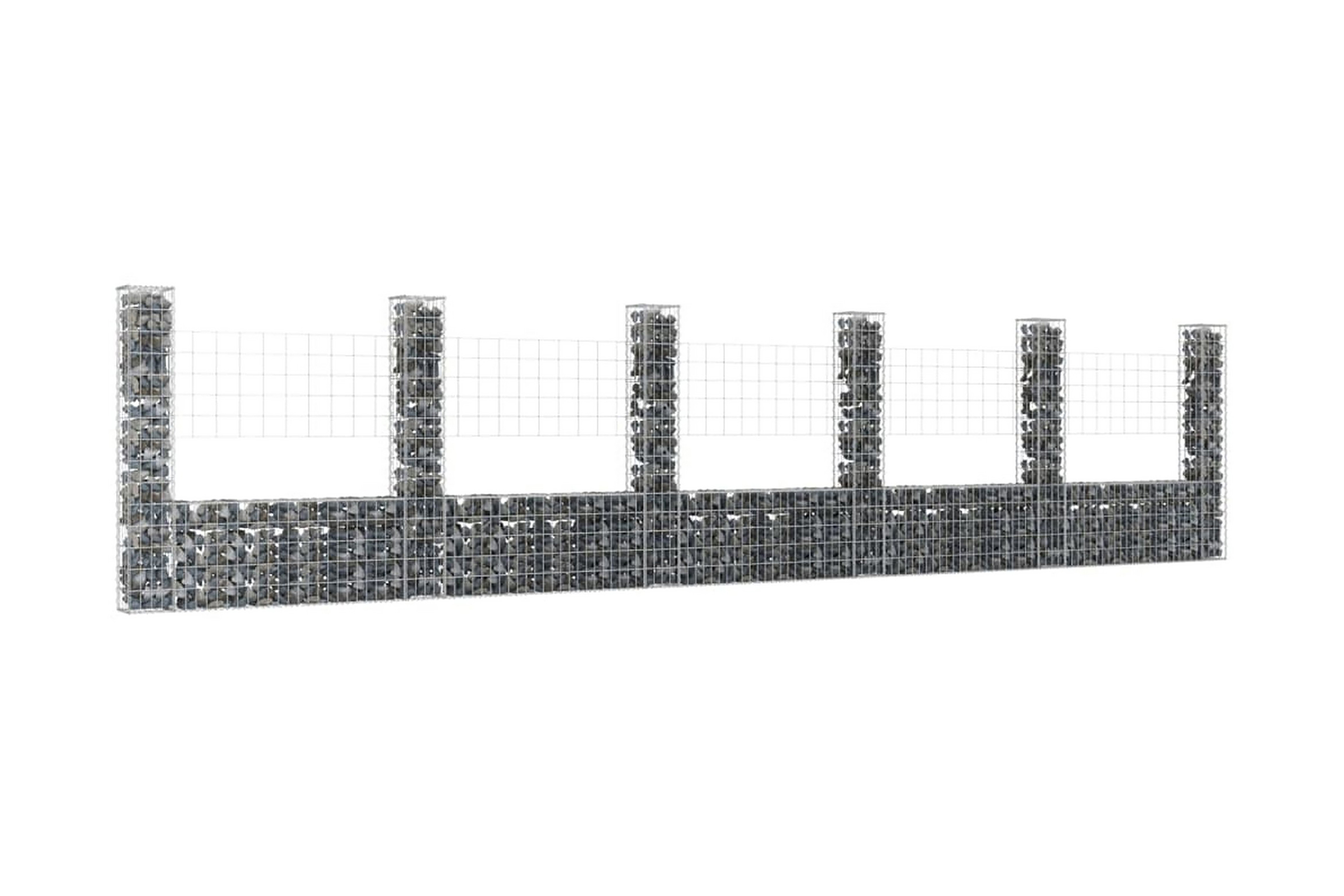 U-formad gabionkorg med 6 stolpar järn 620x20x150 cm – Silver