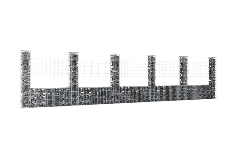 U-formad gabionkorg med 6 stolpar järn 620x20x150 cm - Silver - Utemöbler - Övrigt utemöbler - Tillbehör - Staket & grindar