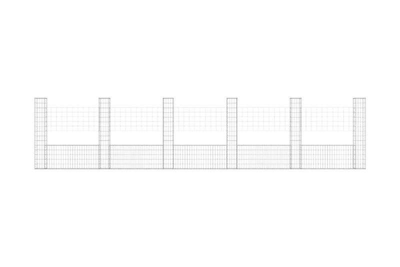 U-formad gabionkorg med 6 stolpar järn 620x20x150 cm - Silver - Staket & grindar