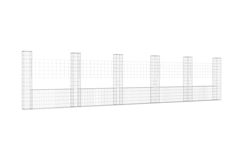 U-formad gabionkorg med 6 stolpar järn 620x20x150 cm - Silver - Staket & grindar
