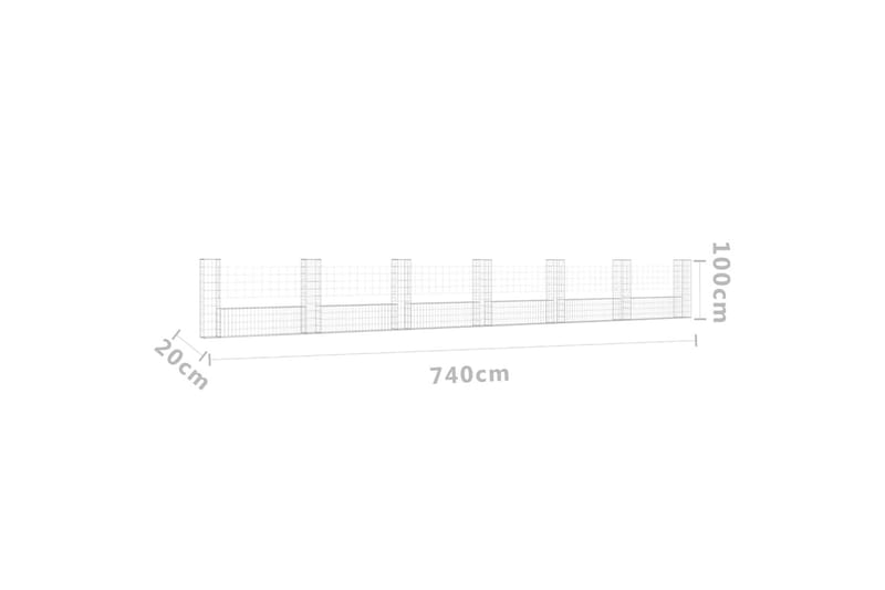 U-formad Gabionkorg med 7 stolpar järn 740x20x100 cm - Silver - Utemöbler - Övrigt utemöbler - Tillbehör - Staket & grindar