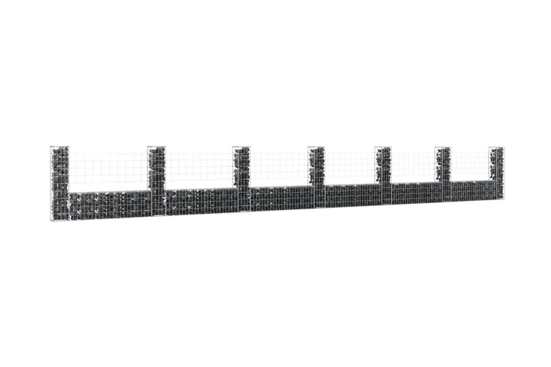 U-formad Gabionkorg med 7 stolpar järn 740x20x100 cm - Silver - Utemöbler - Övrigt utemöbler - Tillbehör - Staket & grindar