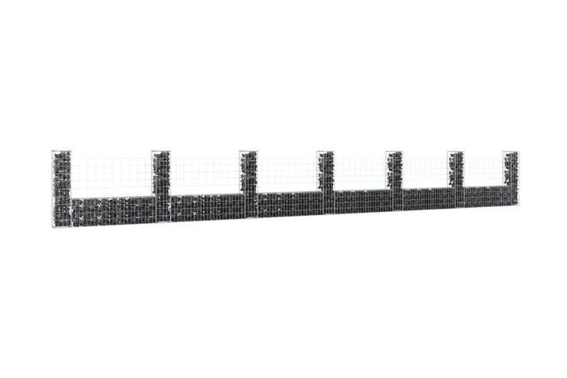 U-formad Gabionkorg med 7 stolpar järn 740x20x100 cm - Silver - Staket & grindar