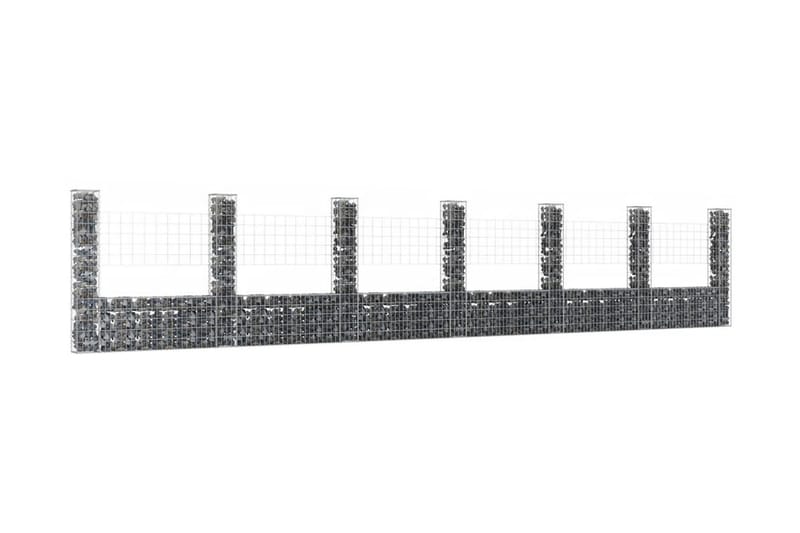 U-formad Gabionkorg med 7 stolpar järn 740x20x150 cm - Silver - Utemöbler - Övrigt utemöbler - Tillbehör - Staket & grindar