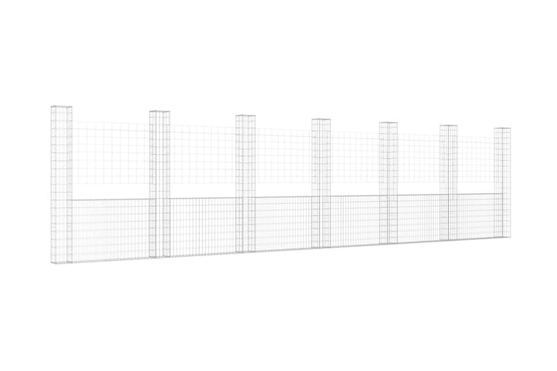 U-formad Gabionkorg med 7 stolpar järn 740x20x200 cm - Silver - Utemöbler - Övrigt utemöbler - Tillbehör - Staket & grindar
