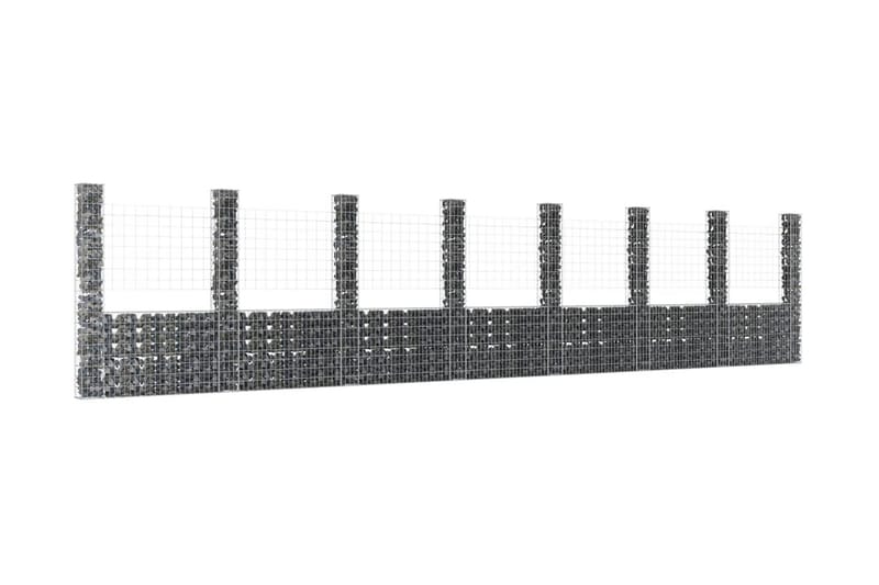 U-formad gabionkorg med 8 stolpar järn 860x20x200 cm - Silver - Staket & grindar