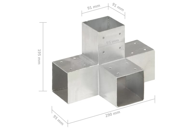 Stolpbeslag X-form galvaniserad metall 91x91 mm - Silver - Staket & grindar