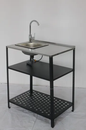 Tvättställ i galvaniserat stål med handfat & kran | Utomhus | 80×50×90 cm - Utemöbler - Grillar & matlagning utomhus - Utekök