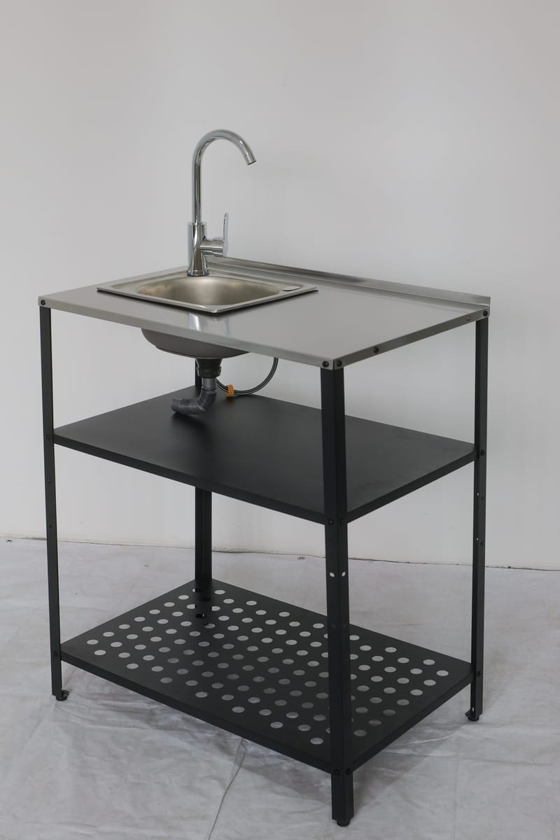 Tvättställ i galvaniserat stål med handfat & kran | Utomhus | 80×50×90 cm - Utemöbler - Övrigt utemöbler - Tillbehör - Övriga trädgårdstillbehör