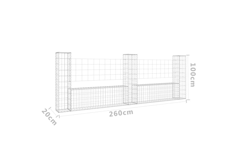 U-formad gabionkorg med 3 stolpar järn 260x20x100 cm - Silver - Utemöbler - Övrigt utemöbler - Tillbehör - Staket & grindar