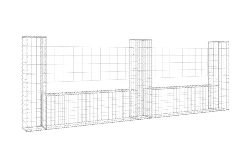 U-formad gabionkorg med 3 stolpar järn 260x20x100 cm - Silver - Utemöbler - Övrigt utemöbler - Tillbehör - Staket & grindar