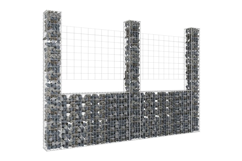 U-formad gabionkorg med 3 stolpar järn 260x20x200 cm - Silver - Utemöbler - Övrigt utemöbler - Tillbehör - Staket & grindar