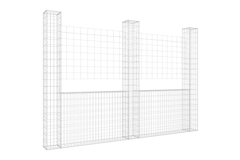 U-formad gabionkorg med 3 stolpar järn 260x20x200 cm - Silver - Utemöbler - Övrigt utemöbler - Tillbehör - Staket & grindar