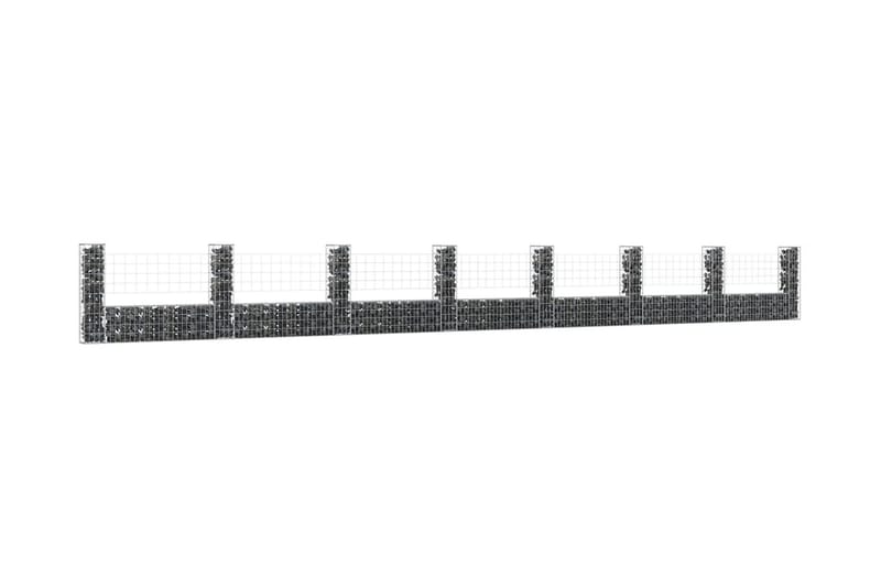 U-formad gabionkorg med 8 stolpar järn 860x20x100 cm - Silver - Utemöbler - Övrigt utemöbler - Tillbehör - Staket & grindar