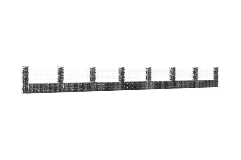 U-formad gabionkorg med 8 stolpar järn 860x20x100 cm - Silver - Staket & grindar