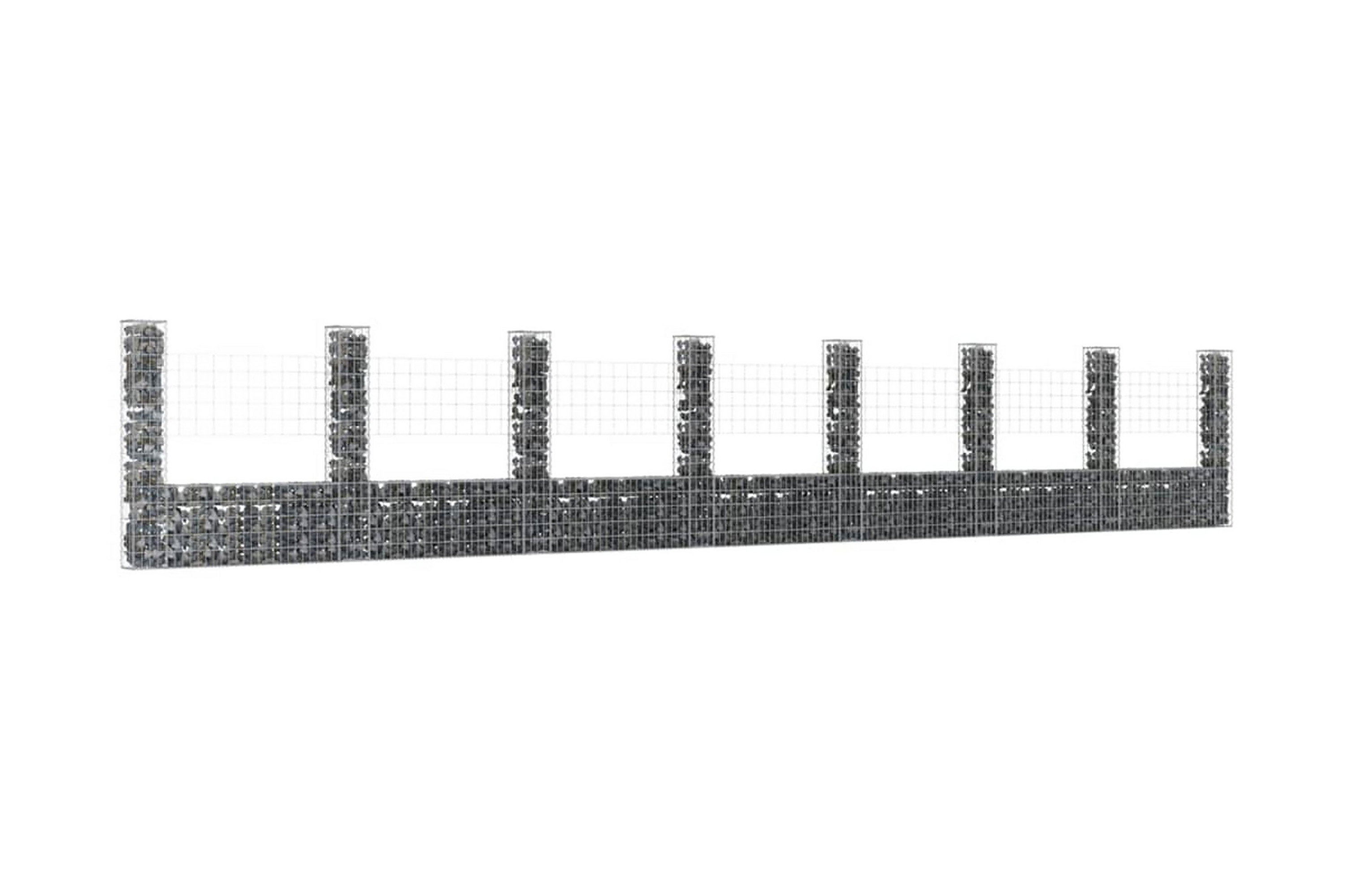 U-formad gabionkorg med 8 stolpar järn 860x20x150 cm – Silver