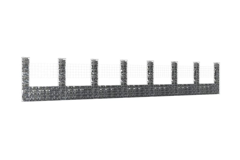 U-formad gabionkorg med 8 stolpar järn 860x20x150 cm - Silver - Utemöbler - Övrigt utemöbler - Tillbehör - Staket & grindar