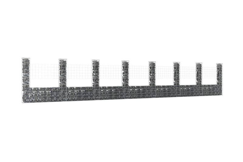 U-formad gabionkorg med 8 stolpar järn 860x20x150 cm - Silver - Staket & grindar