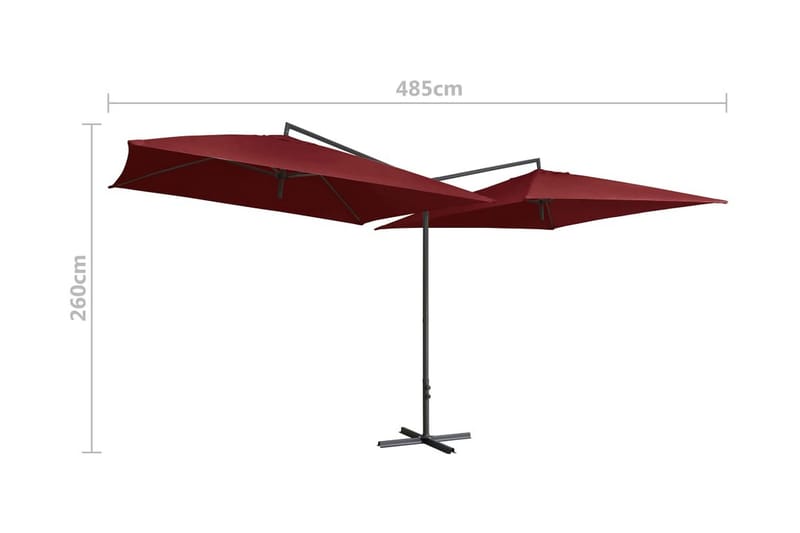 Dubbelt parasoll med stålstång 250x250 cm vinröd - Röd - Parasoll