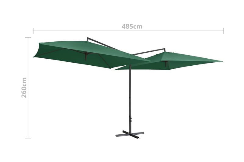 Dubbelt parasoll med stålstång 250x250 cm grön - Grön - Parasoll