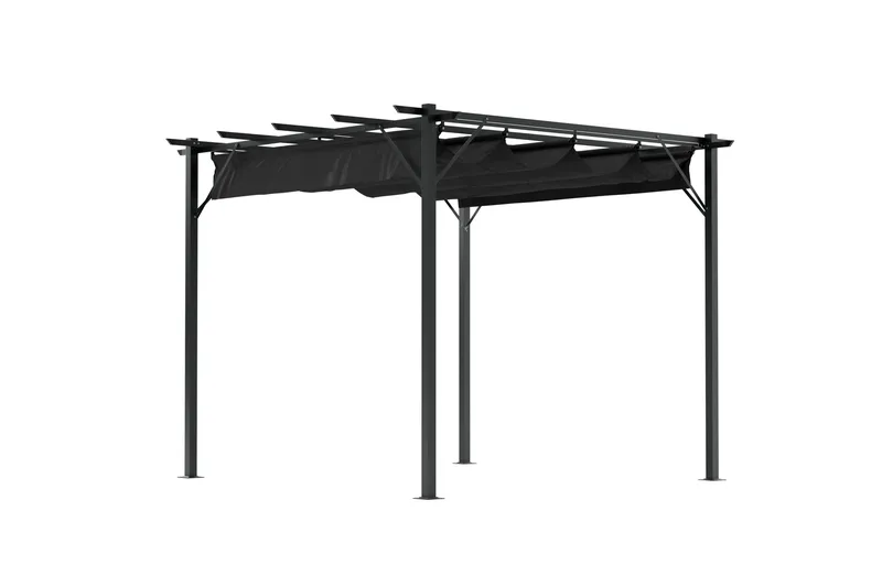Loppes Pergola med skjutbart tak 3x3 m i stål - Svart - Utemöbler - Solskydd - Pergola
