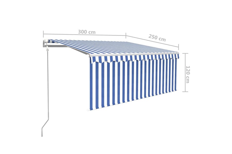 Automatiserad markis med rullgardin 3x2,5 m blå och vit - Blå - Fönstermarkis - Markiser
