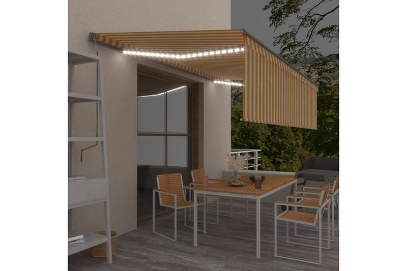 Automatiserad markis med rullgardin och LED 5x3 m gul och vi - Gul - Utemöbler - Solskydd - Markiser - Fönstermarkis
