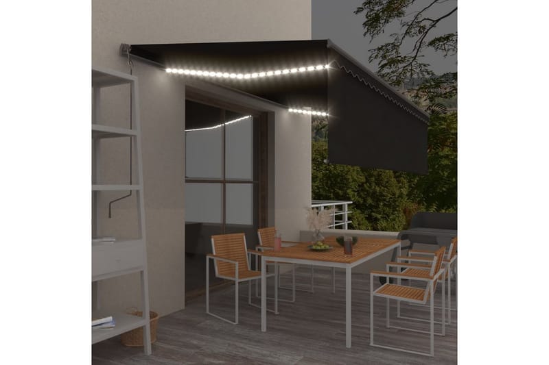 Automatiserad markis rullgardin vindsensor LED 5x3m antracit - Grå - Utemöbler - Solskydd - Markiser - Fönstermarkis