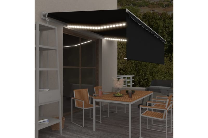 Automatiserad markis rullgardin vindsensor LED 5x3m antracit - Grå - Utemöbler - Solskydd - Markiser