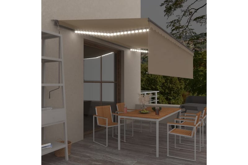Automatiserad markis rullgardin vindsensor LED 5x3m gräddvit - Kräm - Utemöbler - Solskydd - Markiser - Fönstermarkis