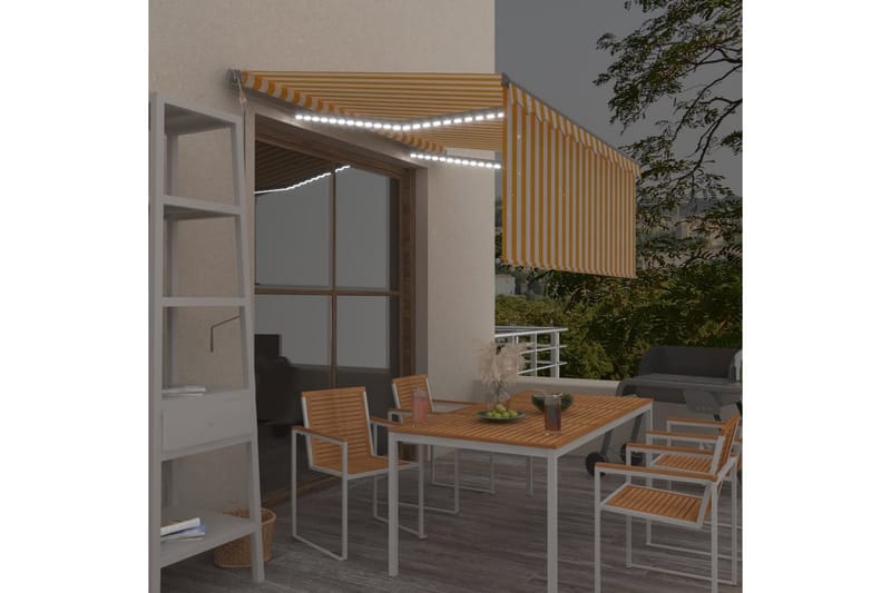Automatiserad markis vindsensor rullgardin LED 3x2,5m gul/vi - Gul - Utemöbler - Solskydd - Markiser - Fönstermarkis