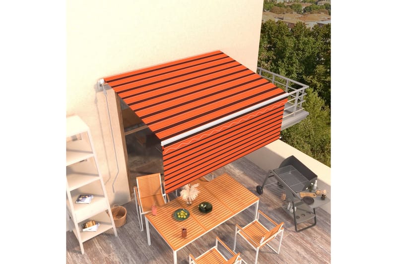 Automatisk infällbar markis rullgardin 3,5x2,5m orange och b - Orange - Utemöbler - Solskydd - Markiser - Fönstermarkis