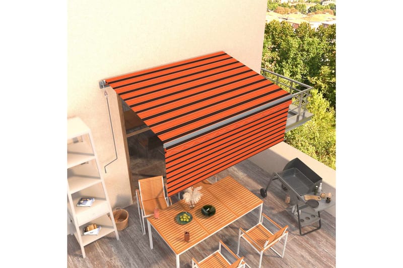 Automatisk infällbar markis rullgardin 3,5x2,5m orange och b - Orange - Utemöbler - Solskydd - Markiser - Fönstermarkis