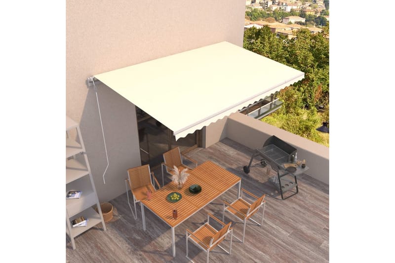Automatisk markis 500x300 cm gräddvit - Vit - Utemöbler - Solskydd - Markiser