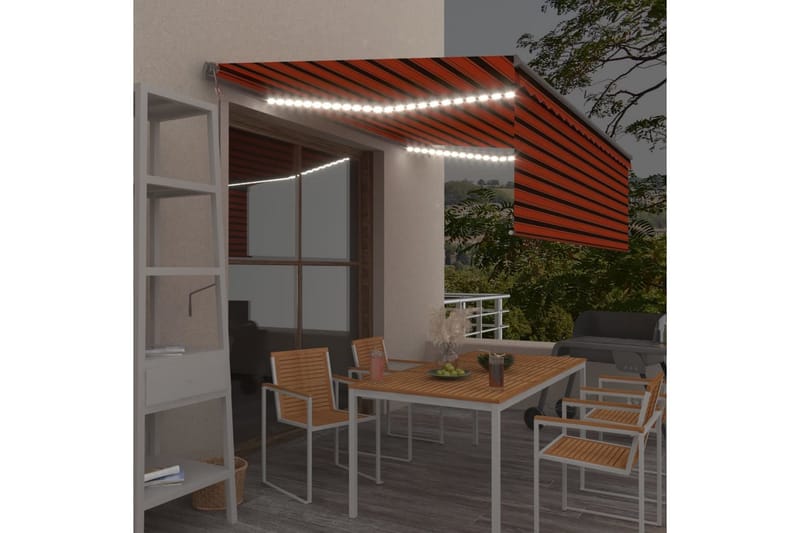 Automatisk markis m. vindsensor rullgardin LED 4x3m orange/b - Orange - Utemöbler - Solskydd - Markiser - Fönstermarkis