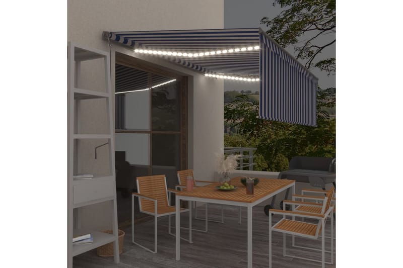 Automatisk markis med rullgardin vindsensor LED 4,5x3 m blå/ - Blå - Utemöbler - Solskydd - Markiser - Fönstermarkis