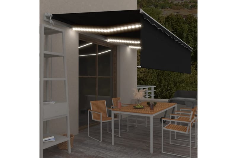 Automatisk markis med rullgardin vindsensor LED 6x3 m antrac - Antracit - Utemöbler - Solskydd - Markiser - Fönstermarkis