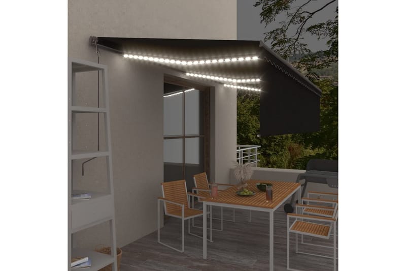 Automatisk markis med rullgardin vindsensor LED 6x3 m - Antracit - Utemöbler - Solskydd - Markiser - Fönstermarkis