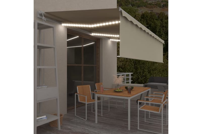 Automatisk markis med rullgardin vindsensor LED 6x3 m gräddv - Kräm - Utemöbler - Solskydd - Markiser - Fönstermarkis
