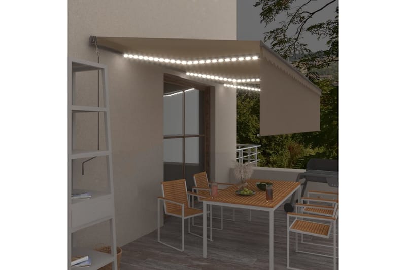 Automatisk markis med rullgardin vindsensor LED 6x3 m - Kräm - Utemöbler - Solskydd - Markiser - Fönstermarkis