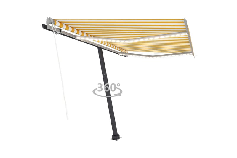 Automatisk markis med vindsensor & LED 300x250 cm gul/vit - Gul - Utemöbler - Solskydd - Markiser - Fönstermarkis