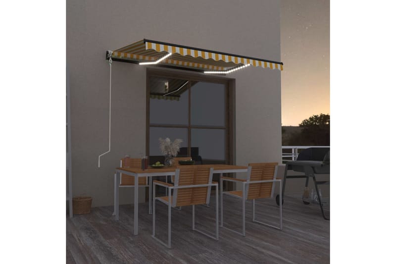 Automatisk markis med vindsensor & LED 350x250 cm gul/vit - Gul - Utemöbler - Solskydd - Markiser