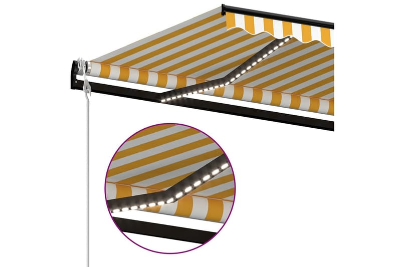 Automatisk markis med vindsensor & LED 350x250 cm gul/vit - Gul - Utemöbler - Solskydd - Markiser