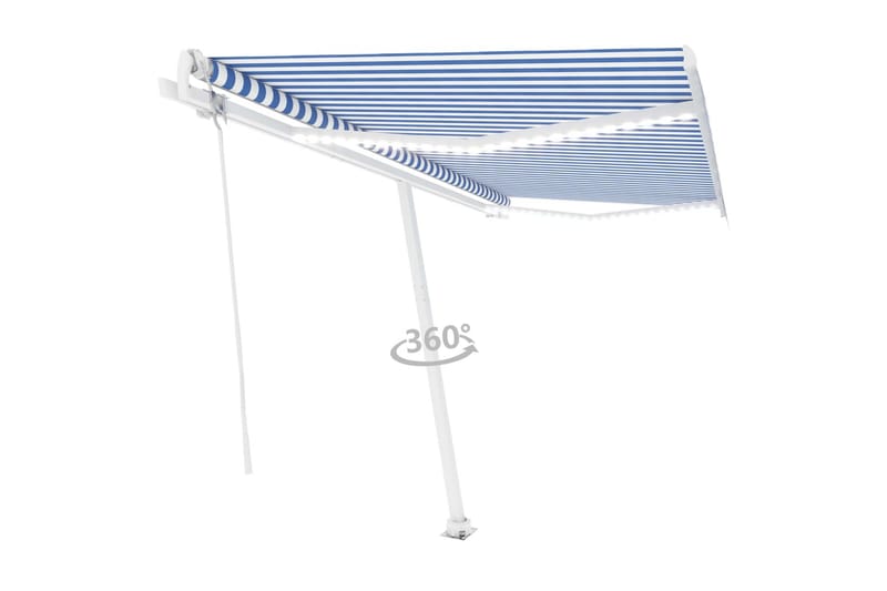 Automatisk markis med vindsensor & LED 400x300 cm blå och vi - Blå - Utemöbler - Solskydd - Markiser