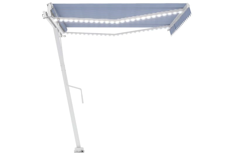 Automatisk markis med vindsensor & LED 400x300 cm blå och vi - Blå - Utemöbler - Solskydd - Markiser