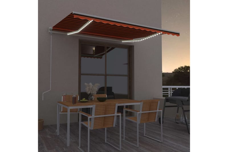 Automatisk markis med vindsensor & LED 400x300 cm orange/bru - Orange - Utemöbler - Solskydd - Markiser