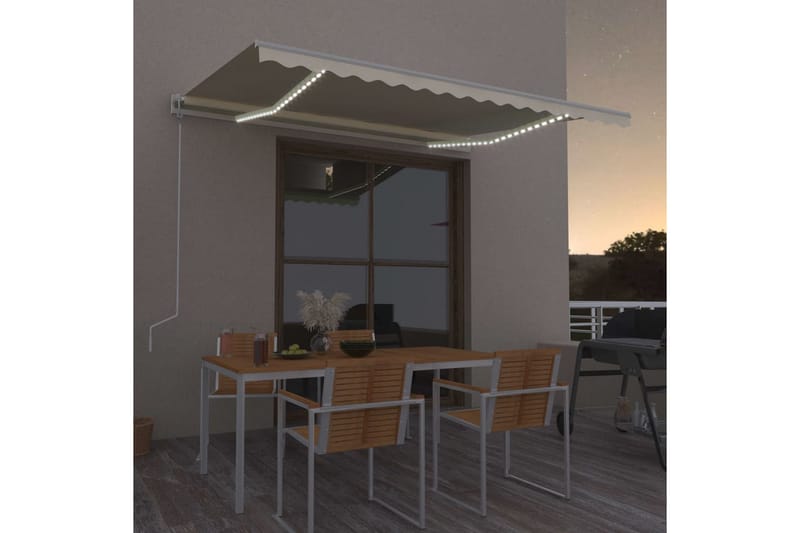 Automatisk markis med vindsensor & LED 450x300 cm gräddvit - Vit - Utemöbler - Solskydd - Markiser