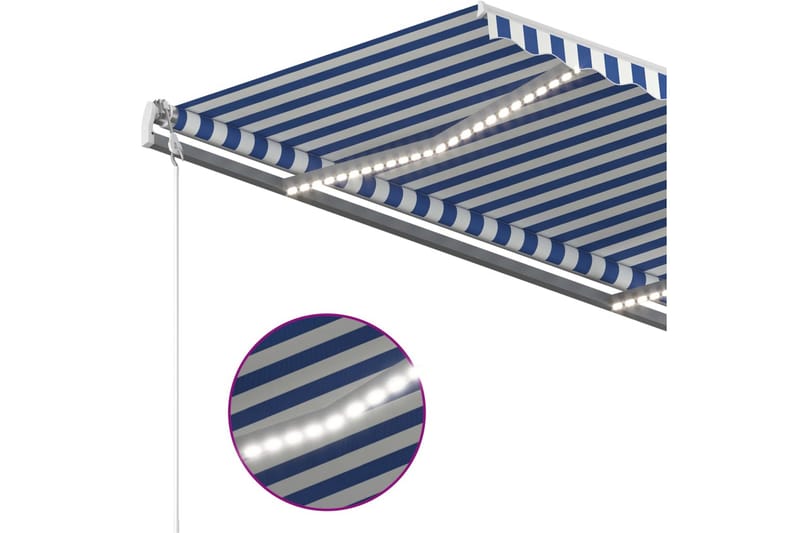 Automatisk markis med vindsensor & LED 450x350 cm blå och vi - Blå - Utemöbler - Solskydd - Markiser